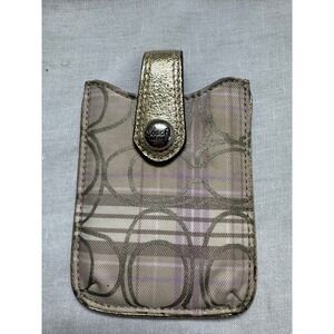 Coach Card‎ Holder Case Wallet Beige Purple Signature Plaid Snap